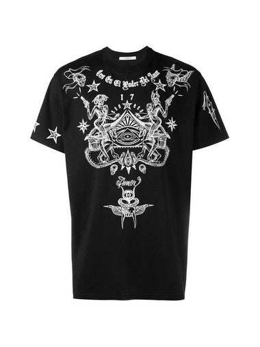 Tattoo Print Cotton Short Sleeve T-Shirt Black - GIVENCHY - BALAAN 1