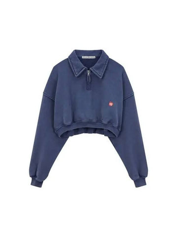 Apple Logo Half Zip Up Sweatshirt Blue - ALEXANDER WANG - BALAAN 1