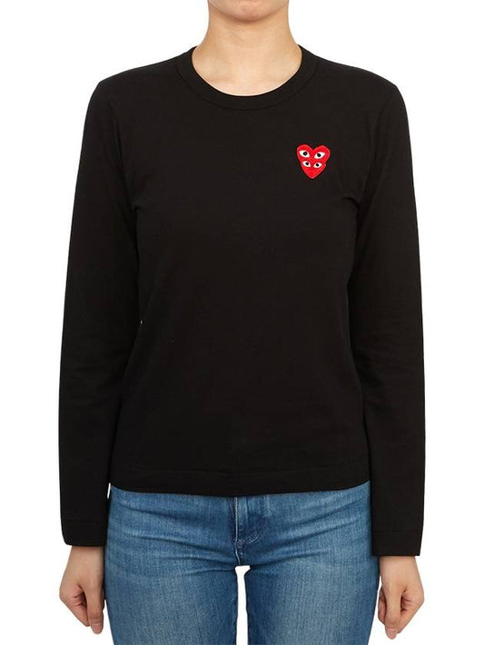 Play Women's Double Heart Long Sleeve T-Shirt P1 T291 1 Black - COMME DES GARCONS PLAY - BALAAN 2