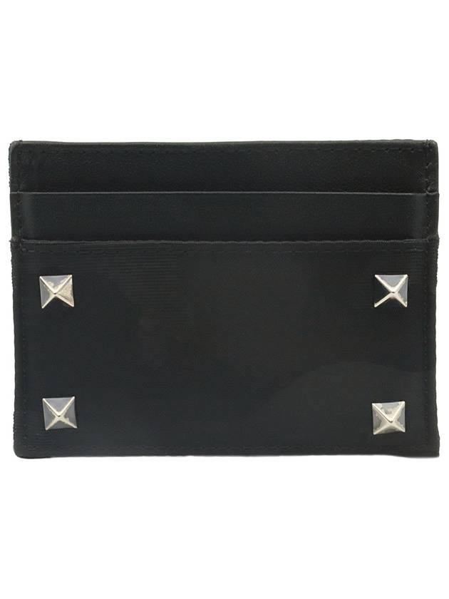 Black leather camo fabric silver Rockstud card wallet TY2P0655NAI - VALENTINO - BALAAN 1