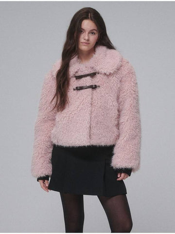 Ribbon buckle shearling fur jacket Pink - OPENING SUNSHINE - BALAAN 1