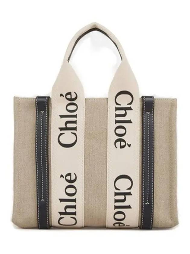 Woody Small Canvas Tote Bag Navy Beige - CHLOE - BALAAN 3