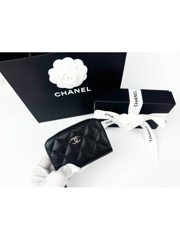 Classic Zipped Coin Purse Grained Calfskin Silver Black - CHANEL - BALAAN 4