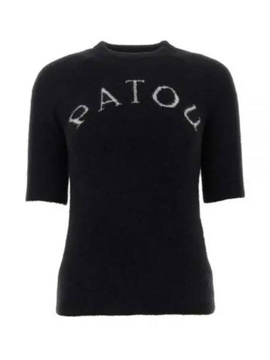 Intarsia Logo Short Sleeve Knit Top Black - PATOU - BALAAN 1