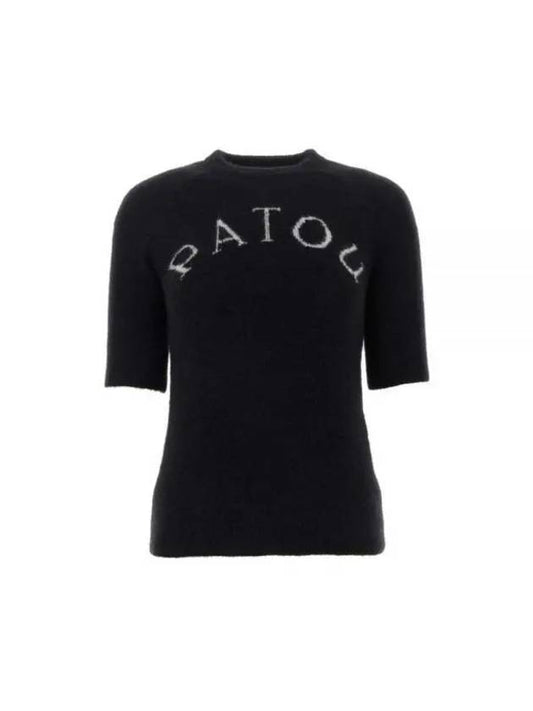 Logo Crew Neck Alpaca Short Sleeve Knit Top Black - PATOU - BALAAN 1