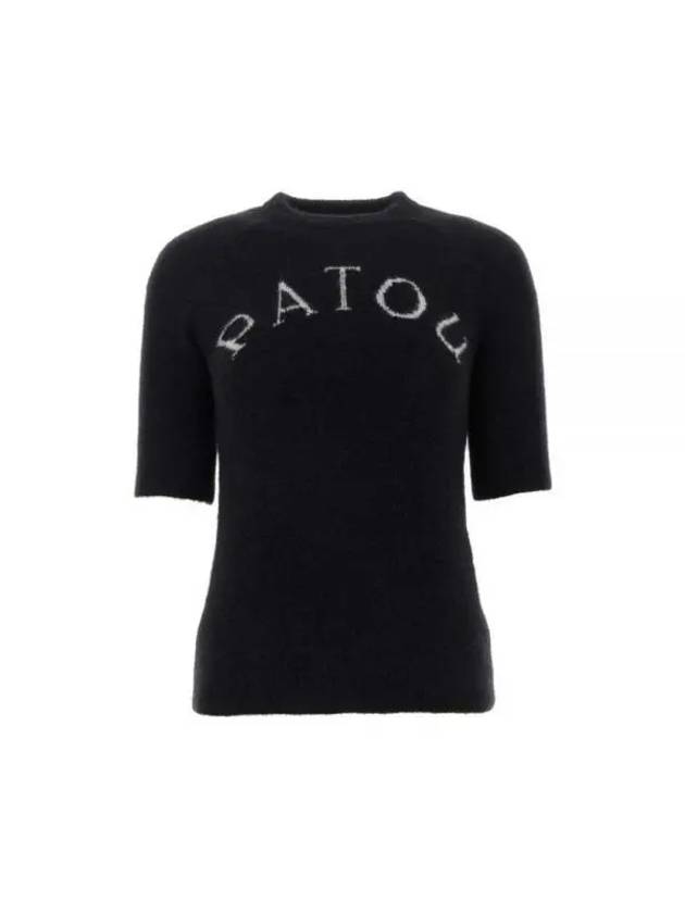 Logo Crew Neck Alpaca Short Sleeve Knit Top Black - PATOU - BALAAN 2