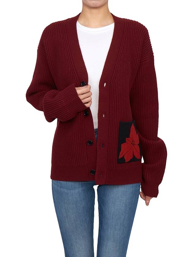 Flock Flower Patch Pocket Cardigan Red - JW ANDERSON - BALAAN 7