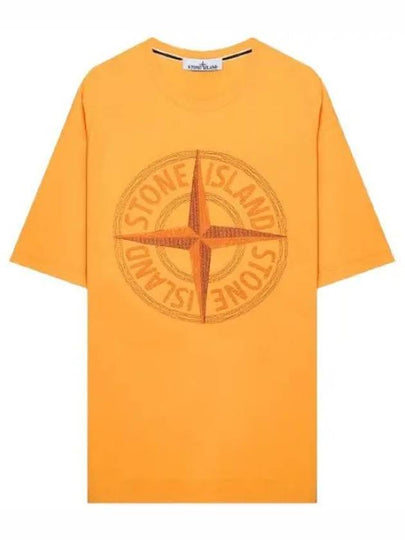 Stitches Three Embroidery Short Sleeve T-Shirt Orange - STONE ISLAND - BALAAN 2