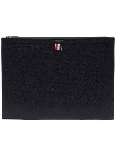 Pebble Grain Leather Large Zipper Laptop Holder Black - THOM BROWNE - BALAAN 2