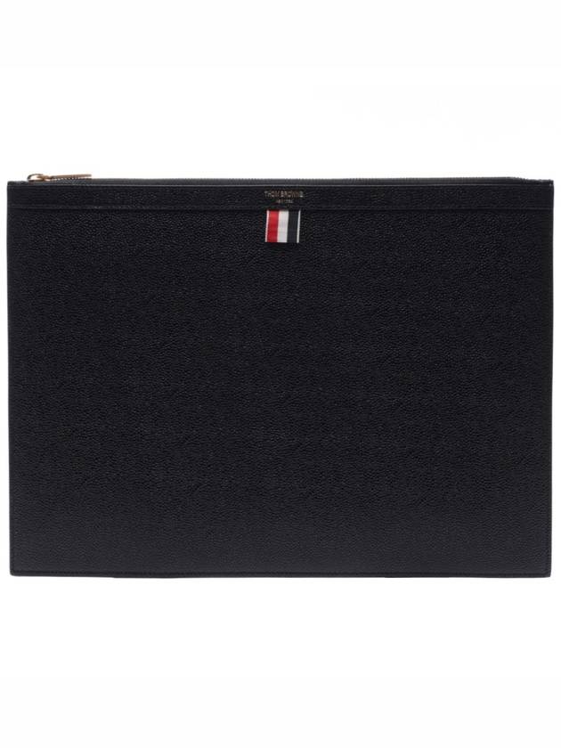 Pebble Grain Leather Large Zipper Laptop Holder Black - THOM BROWNE - BALAAN 3