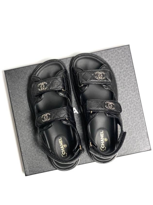 Women's CC Logo Velcro Sandals Gold Black - CHANEL - BALAAN 4