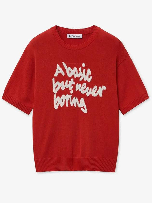 Slogan round short sleeve knit_red - BLONDNINE - BALAAN 1