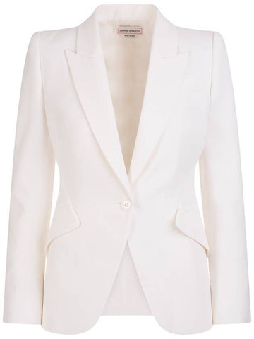 Women's Thin Crepe Single Jacket White - ALEXANDER MCQUEEN - BALAAN 1