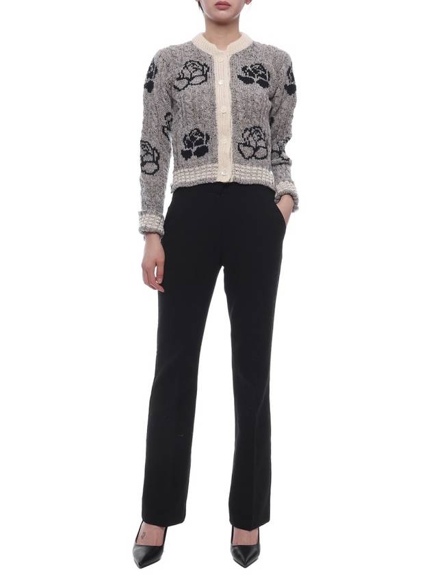 Rose intarsia cable knit cardigan gray - THOM BROWNE - BALAAN 4