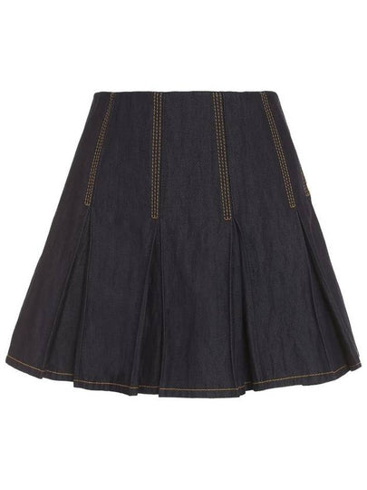 Stitched Denim Pleated Skirt - BOTTEGA VENETA - BALAAN 2