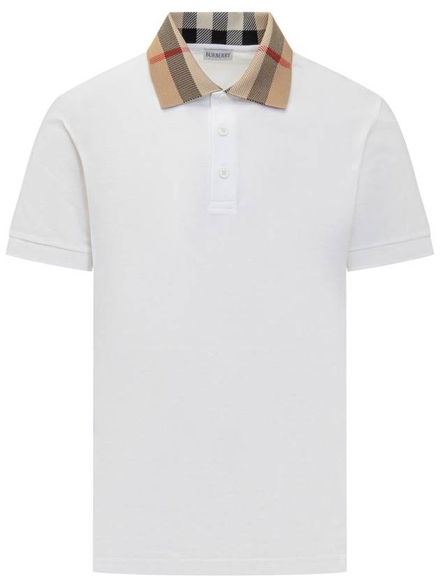 Men's Check Collar Cotton Polo Shirt White - BURBERRY - BALAAN 2