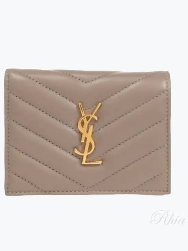 Casandra Matelasse Quilted Lambskin Flap Card Wallet Grey - SAINT LAURENT - BALAAN 2