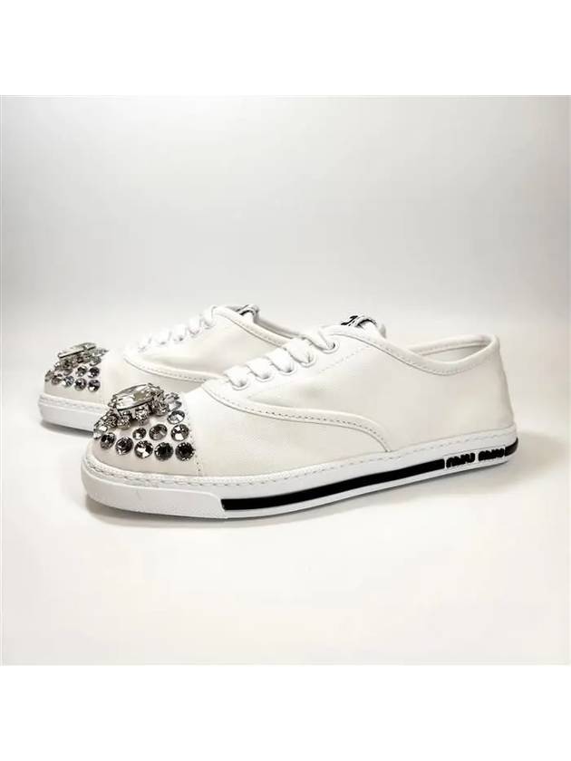Jewelry Toe Cap Sneakers White - MIU MIU - BALAAN.