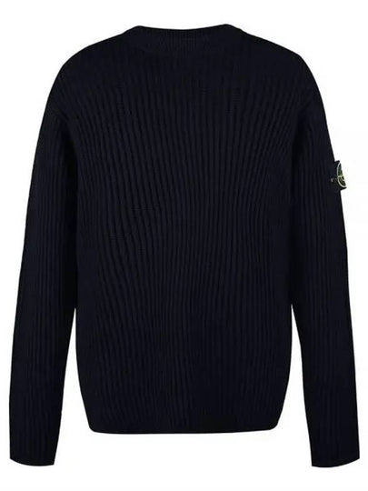 Full Rib Pure Wool Crewneck Knit Top Black - STONE ISLAND - BALAAN 2