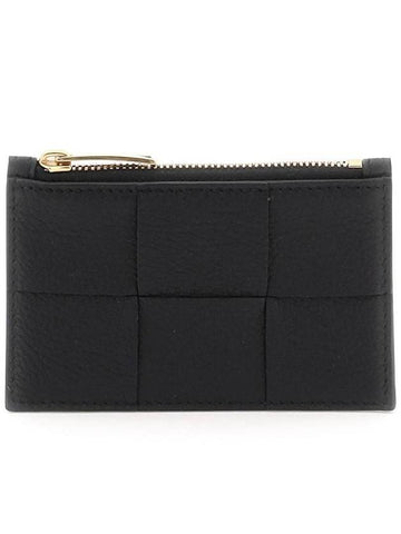 Zipper Leather Card Wallet Black - BOTTEGA VENETA - BALAAN 1