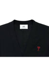 heart logo V-neck wool cardigan black - AMI - BALAAN 4