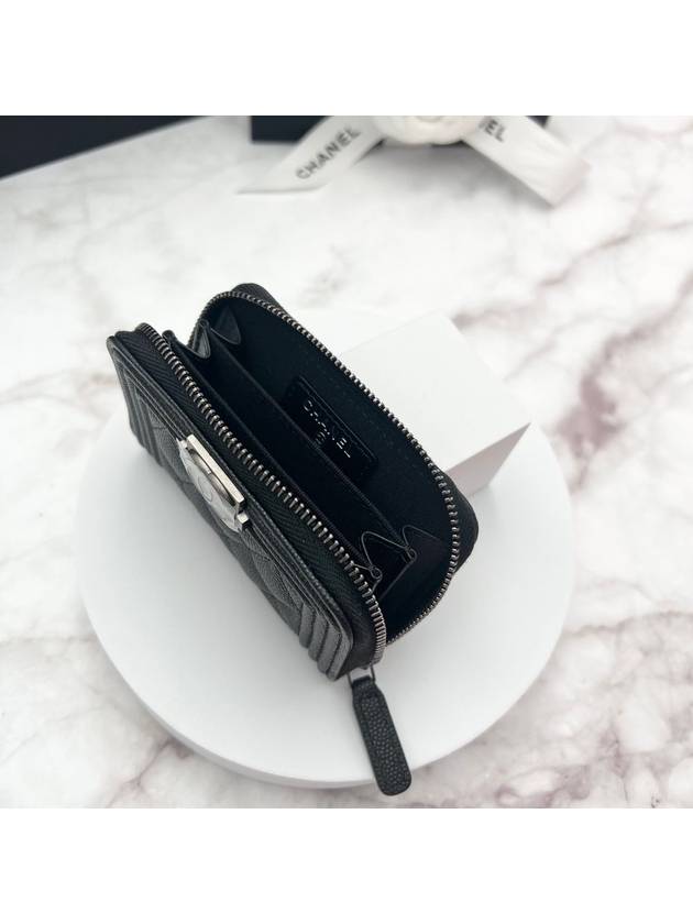 Boy Vintage Silver Hardware Quilted Caviar Zipper Card Wallet Black - CHANEL - BALAAN 5