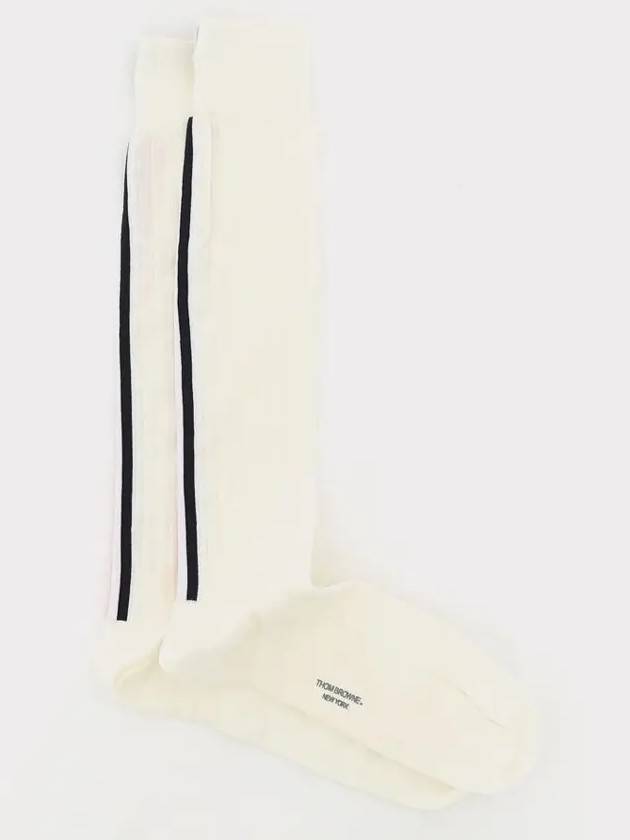 Ribbed Merino Striped Knee-High Socks White - THOM BROWNE - BALAAN 4