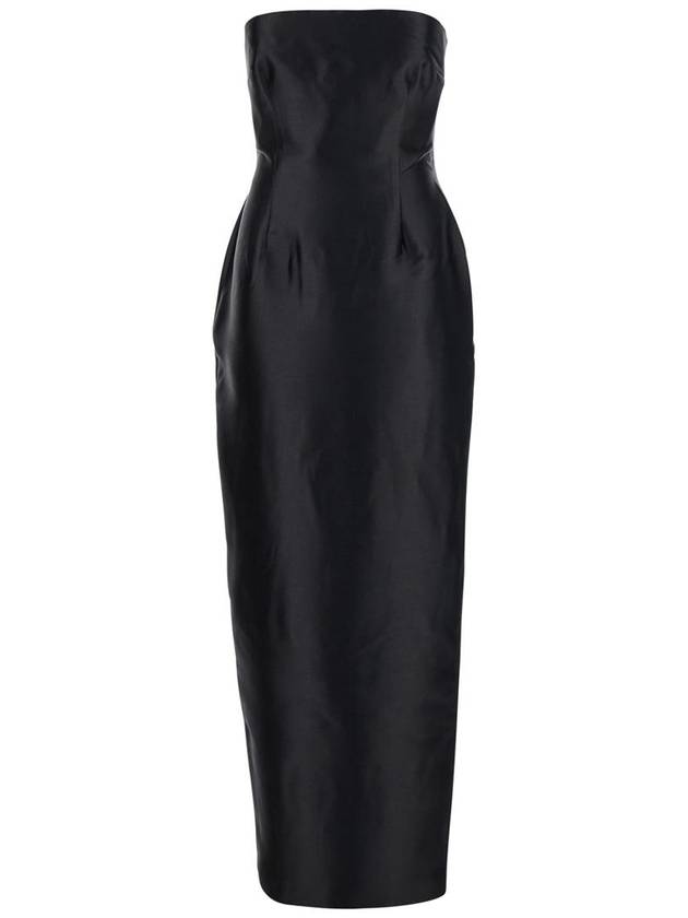 'Lea' Black Long Dress With Rear Cape Insert And Train In Tech Fabric Stretch Woman - SOLACE LONDON - BALAAN 4