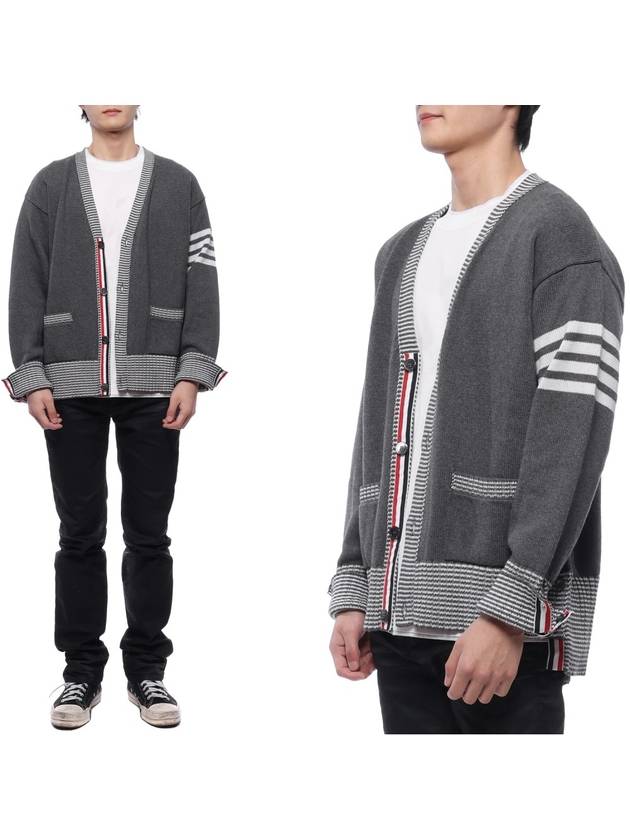 Hector Intarsia Cotton Cardigan Grey - THOM BROWNE - BALAAN 3