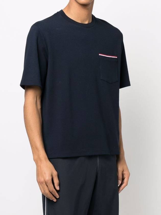 Cotton Oversized Pocket Short Sleeve T-Shirt Navy - THOM BROWNE - BALAAN 3