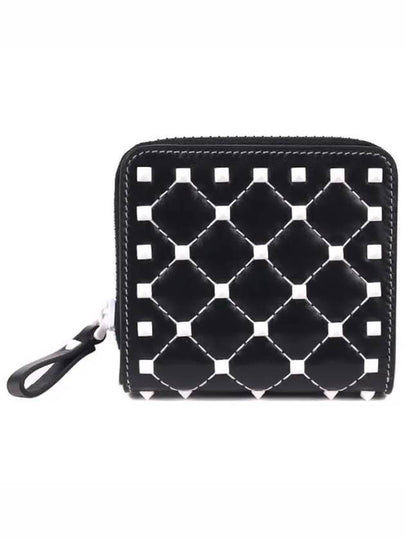 Women's Rockstud Spiked Leather Half Wallet Black - VALENTINO - BALAAN 2