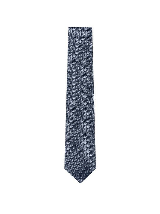 Men's Gancini Pixel Print Silk Tie Navy - SALVATORE FERRAGAMO - BALAAN 1