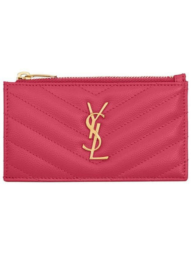 Monogram Fragment Zipper Card Wallet Pink - SAINT LAURENT - BALAAN 1