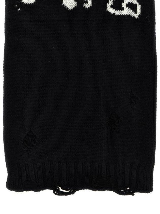 MM6 Logo Intarsia Knit Distressed Scarf Black - MAISON MARGIELA - BALAAN 3