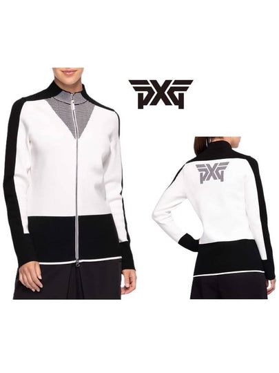 Women's Broken Stripe Full Zip Knit Jacket White - PXG - BALAAN 2