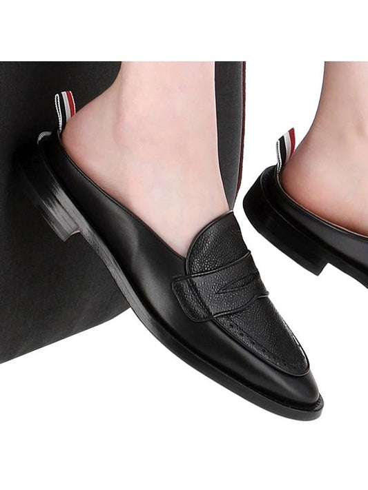 Pebble Grain Leather Varsity Penny Loafer Mule Black - THOM BROWNE - BALAAN 2