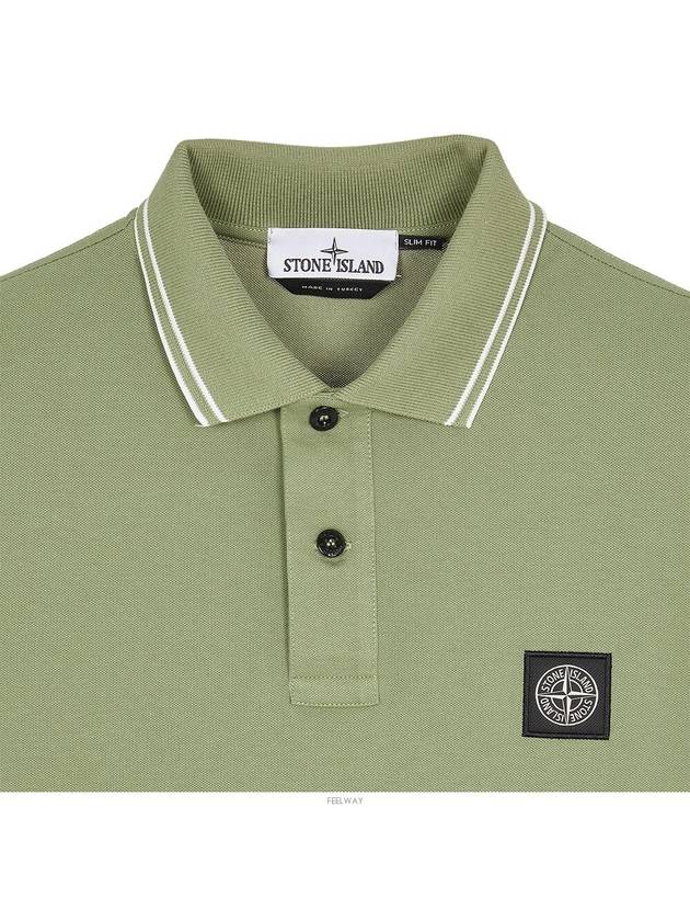 Men's Logo Patch Lining Short Sleeve Polo Shirt Sage Green - STONE ISLAND - BALAAN 4