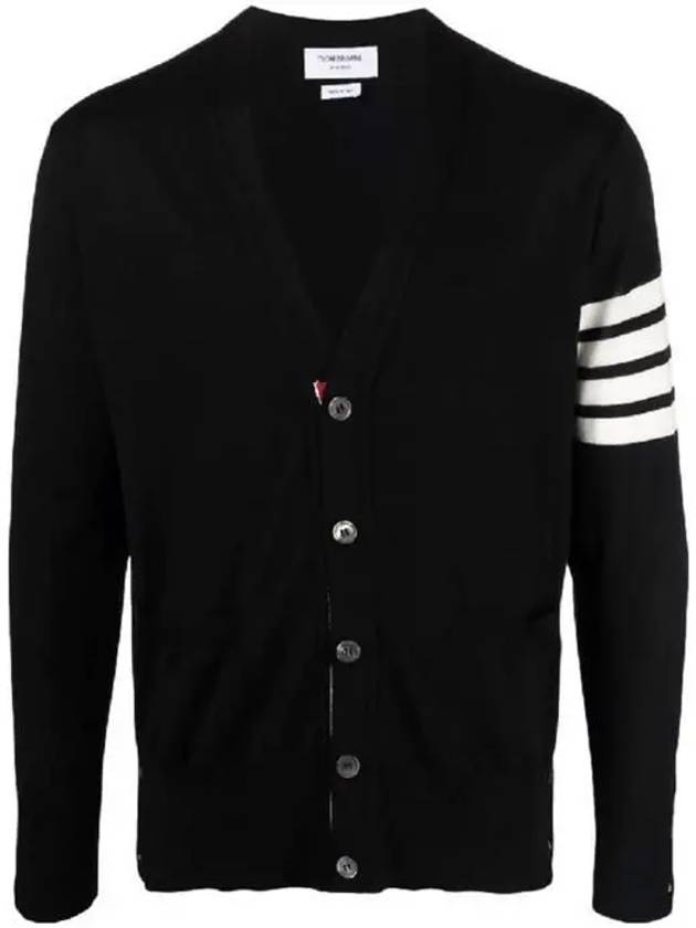 Men's Sustainable Classic Diagonal Wool Cardigan Black - THOM BROWNE - BALAAN 2