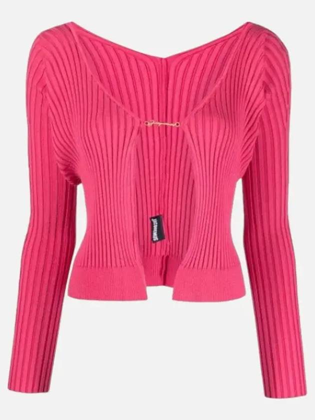 La Maille Pralu Longue Micro Charm Logo Cardigan Pink - JACQUEMUS - BALAAN 2