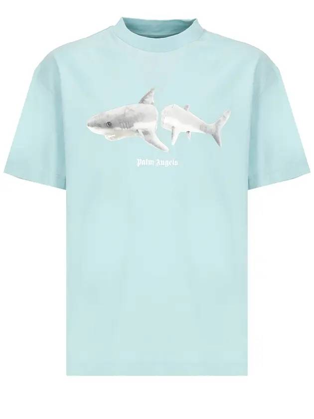 Shark Classic Short Sleeve T-Shirt Light Blue - PALM ANGELS - BALAAN 1