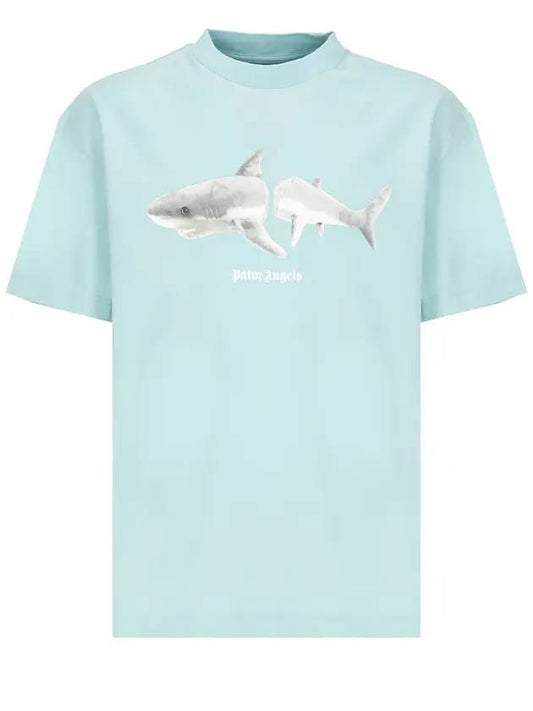 White Shark Classic Short Sleeve T-Shirt Light Blue - PALM ANGELS - BALAAN 1