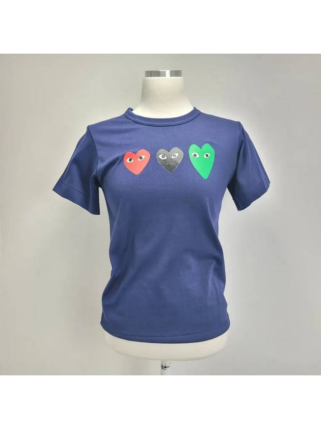 Comme Women's Triple Heart Short Sleeve TShirt dark blue P1T185 - COMME DES GARCONS - BALAAN 1