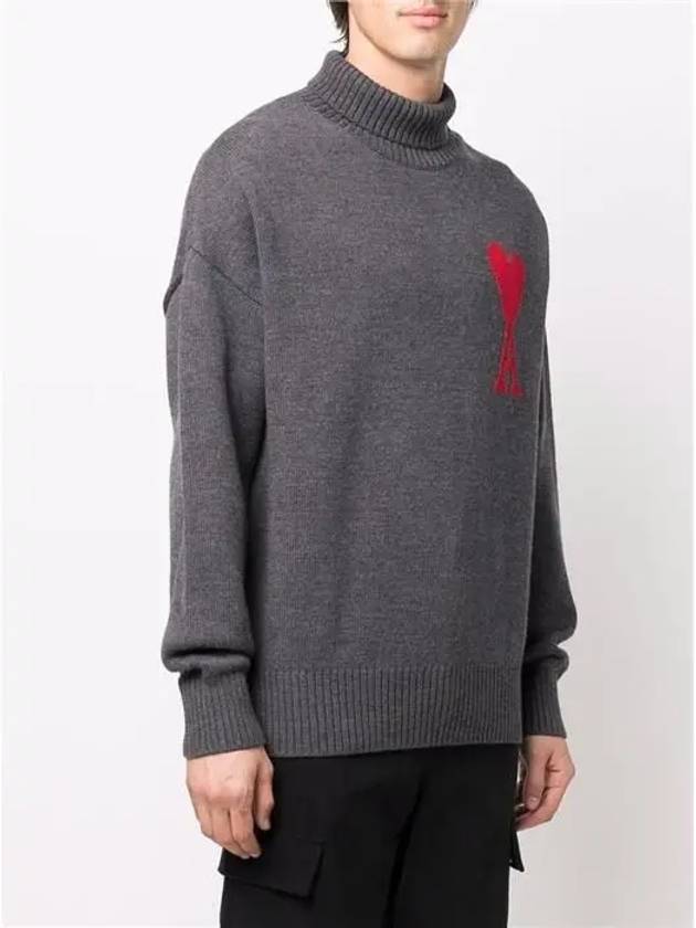 Big Heart Logo Wool Knit Turtleneck Grey - AMI - BALAAN 4