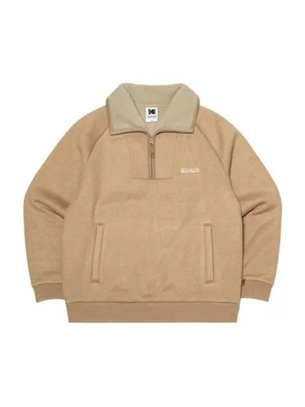 KODAK Brownie Semi over fit light warm brushed half zip up sweatshirt BEIGE - KODO - BALAAN 1