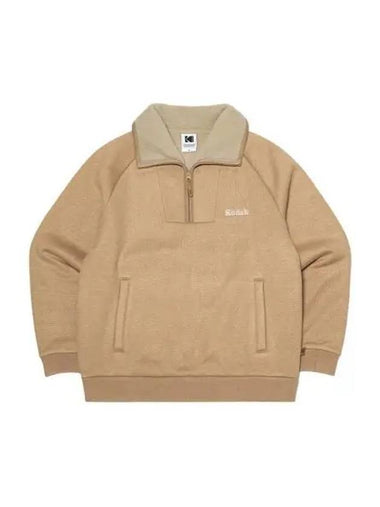 KODAK Brownie Semi over fit light warm brushed half zip up sweatshirt BEIGE - KODO - BALAAN 1