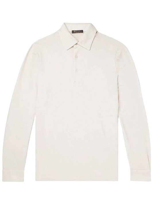 Men's Cotton Long Sleeve Polo Shirt Ivory - LORO PIANA - BALAAN 1