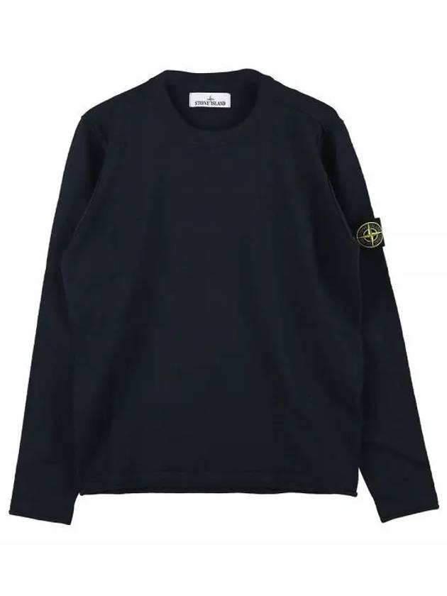 Logo Patch Crew Neck Cotton Nylon Knit Top Navy - STONE ISLAND - BALAAN 2