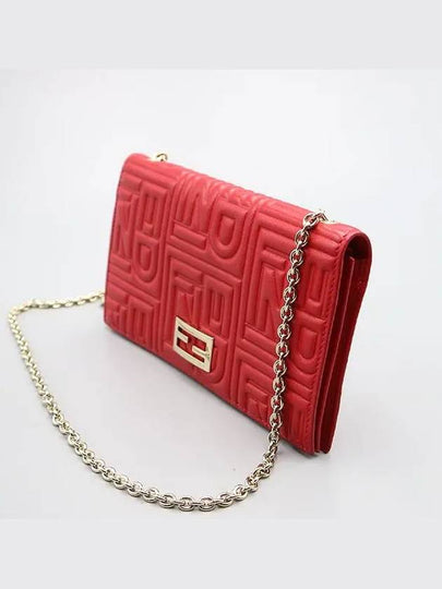 8M0219 Red gold logo leather clutch long wallet cross bag - FENDI - BALAAN 2