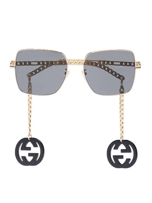 Eyewear Interlocking G Charm Chain Oversized Sunglasses Gold Black - GUCCI - BALAAN.