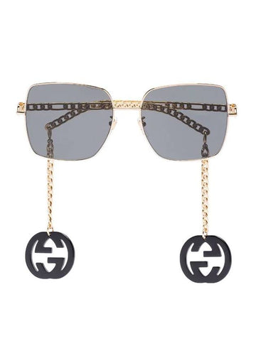 Eyewear Interlocking G Charm Chain Oversized Sunglasses Gold Black - GUCCI - BALAAN 1